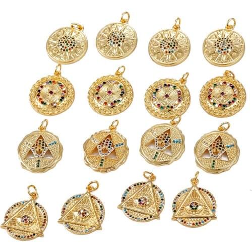 2PCS All-seeing Eye Hand of Fatima Pendants 14k Gold Plated Superior Quality for Jewelry Findings DIY Copper Making Accessories
