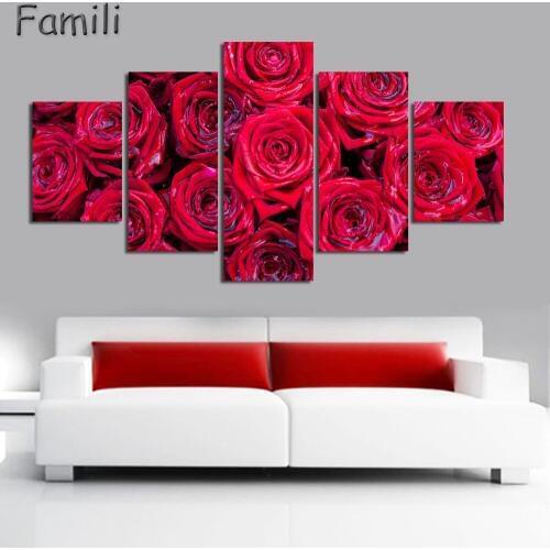 Red Rose Canvas Painting 5 Piece Wall Art Picture for Wall Decor Canvas Prints Wall Paintings for Bedroom Home Decor No Frame