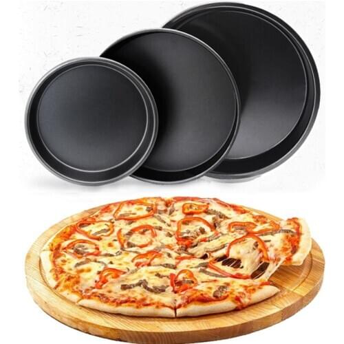 Round Pizza Plate Pizza Pan Deep Dish Tray Carbon Steel Non-stick Mold Baking Tool Baking Mould Pan Pattern 6 8 10 inch