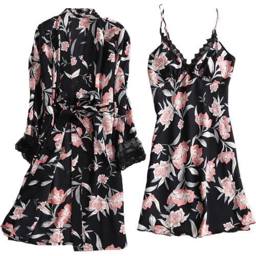 2020 summer robes dress suit womens sleep pajamas casual wear new print sexy pajamas set sleepwear