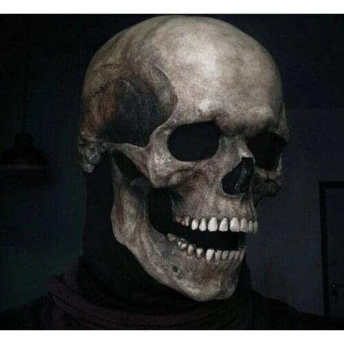 Full Head Skull Mask Skeleton Mask Halloween Costume Horror Evil Mask Helmet With Movable Jaw Party Cosplay Mask Decoration