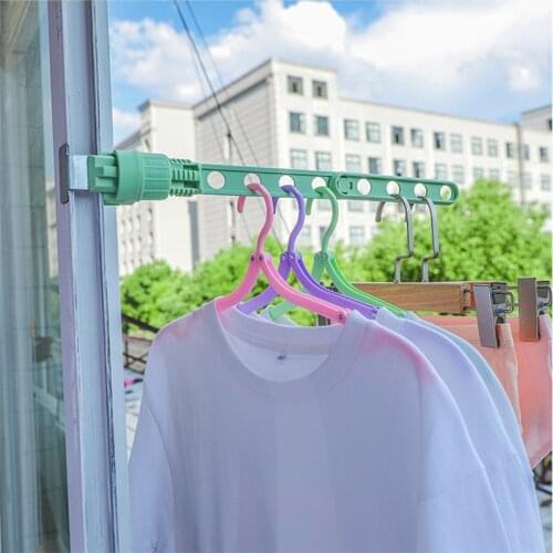 Multifunctional 8 Hole Clothes Hanging Drying Rack Space Saving Portable Foldable Balcony Window Frame Hanger Organizer