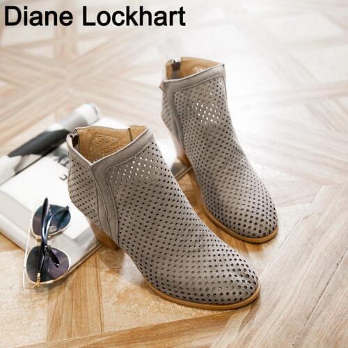 Fashion Womens Mesh Ankle Boots Square High Heels 2019 Summer Lady Shoes Female Zapatos Chaussures 32-43 botas mujer feminina