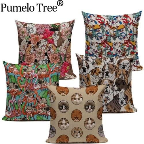 Pug Dog Cat Bird Cushion Cover Sleep Dog Throw Pillow Cover Animal Cushion Cover for Sofa Decoratove Pillow Case Custom Car