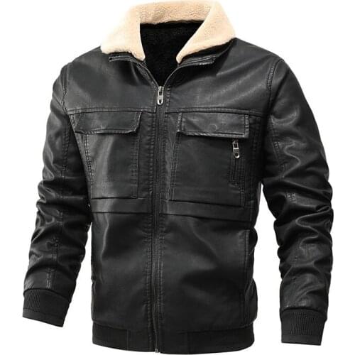 Nice Pop Mens Leather Jacket Male Plus Velvet Thick Fur Coat Zipper PU Faux Leather Jacket Winter Warm Coats Classical Clothing