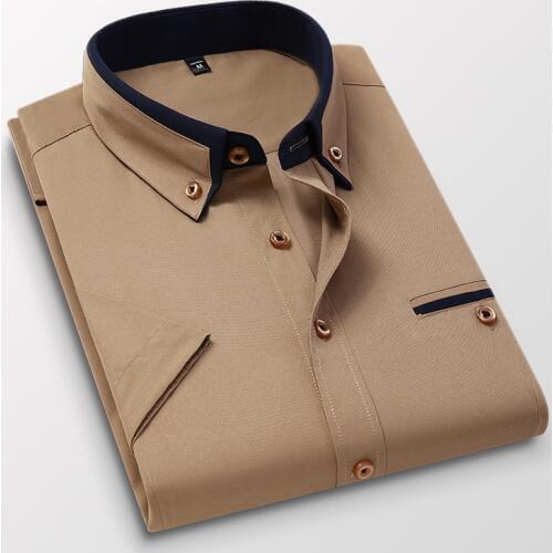 Fashion Homme 2020 New Summer Men Shirts Short Sleeved Fashion Solid Twill Male Shirts Formal Business White Camisa Masculina