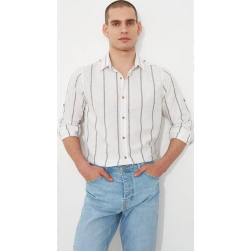 Trendyol Male Slim Fit Shirt Collar Epaulets Striped Shirt TMNSS21GO1095