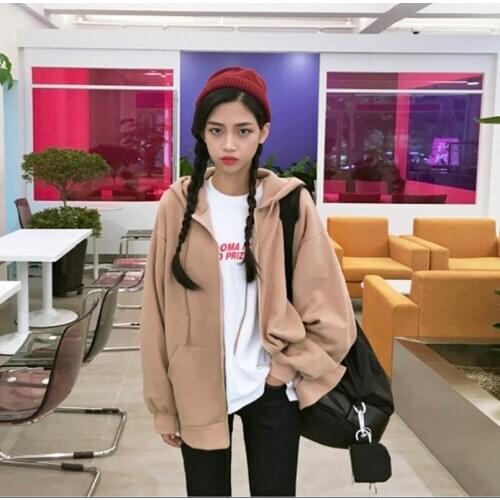 New Hoodies Women Hooded Loose Zipper Simple All-match Korean Style Leisure Daily Sweatshirts Womens High Quality Solid