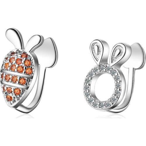 New Asymmetry Rabbit Carrot Zircon Ear Clip Earrings For Women Trend Creative 925 Sterling Silver Party Gifts Jewelry SAE369