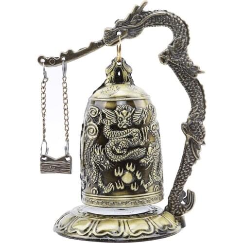 New Antique Home Decoration Zinc Alloy Vintage Style Bronze Lock Dragon Carved Buddhist Bell Chinese Geomantic Artware Exquisite