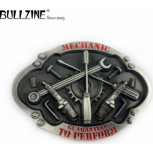 The Bullzine wholesale Mechanic belt buckle with pewter finish FP-02389 suitable for 4cm width belt