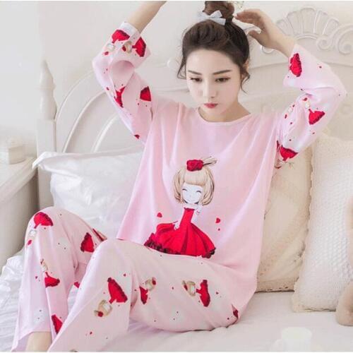 H5725 Pajamas Womens Long Sleeve Thin Sleepwear Korean Spring Autumn Leisure Loose Nightwear Ladies Comfortable Home Wear Suit