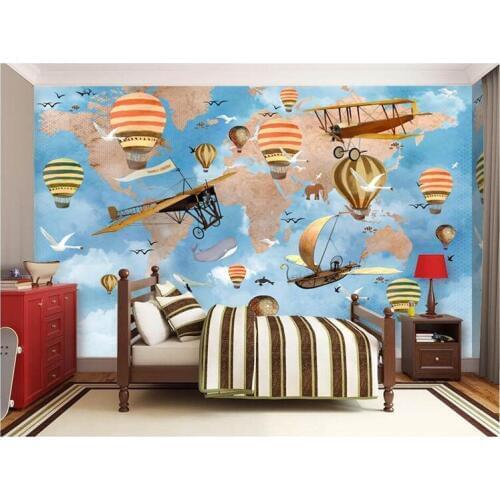 Custom 3d wallpaper hand-painted high-definition travel around the world spacecraft balloon childrens room Home wall Decor Wall