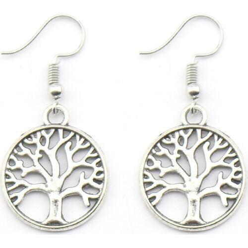 Silver Plated Drop Earrings Women Hollow Out Tree of Life Pattern Round Earring moda mujer Jewelry Fashion Pendientes