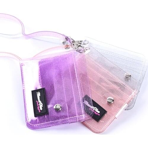 Transparent ID Card Holder PVC Folding Short Wallet Fashion Women Girl Business Cards Case Purse With Lanyard