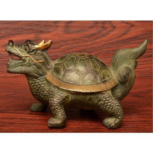 Christmas ornaments + pure brass sculptured Gold Dragon Tortoise statue, longevity turtle long 25cm free shipping