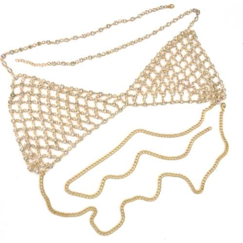 Sexy Ladies Bikini Bra Chain Women Rhinestone Mesh Chest Body Chain Summer Beach Body Jewelry Night Club Party Gift