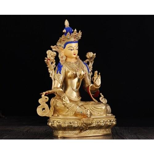 Special Offer GOOD Buddhist supplies # efficacious Protection #-13 inch Buddhism gilding Bodhisattva Green Tara Buddha statue
