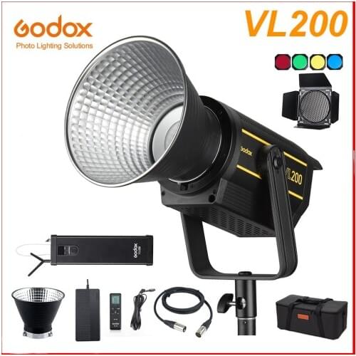 Godox VL200 200W 5600K White Version LED Video Light Continuous Output 75000Lux@1m CRI96 Bowens Mount Studio Light App Support
