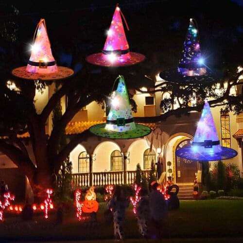 Halloween Decoration Witch Hat LED Lights Outdoor Tree Hanging Ornament Masquerade Cosplay Party Hats Kids Party Decor Supplies
