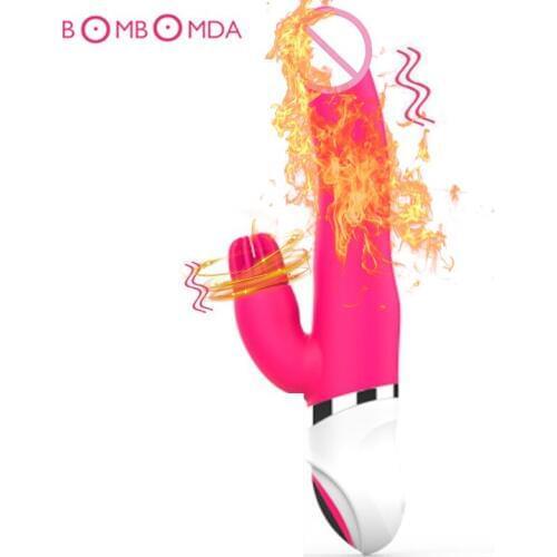 Waterproof Silicone Auto-rotation Vibrating Stick Sex Toys For Women Rabbit Vibrator With Heating 7Speed Dual Motor USB Charging