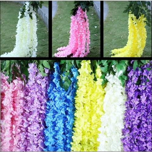 High-end Encryption Hydrangea Flower Vine Three Forks Wisteria Rattan Decorative Flowers Wall Hanging Craft Ornament Home Decor