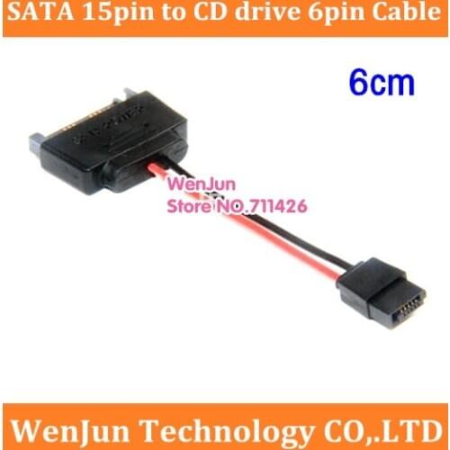 High Quality 6cm Power Supply SATA 15pin male to 6pin CD drive female adapter cable 20AWG wire for notebook CD-ROM cable