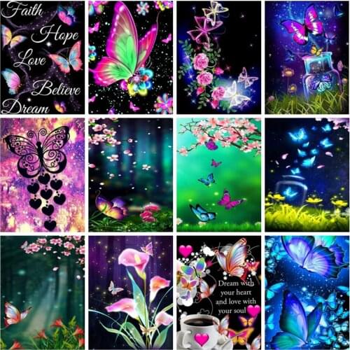 Yumeart 5D DIY Diamond Painting by Number Butterfly Full Square Diamond Embroidery Animal Diamond Mosaic Cross Stitch Wall Arts