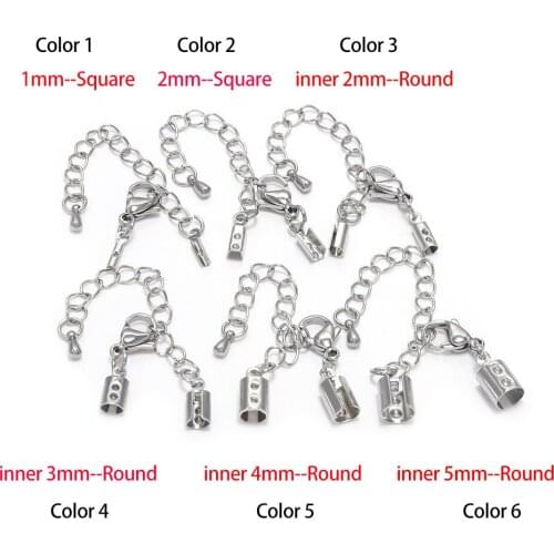 5pcs/lot 1 2 3 4 5mm Stainless steel Cord clips End Caps With Lobster Clasps Fit Leather Cord Connectors For DIY Jewelry Making