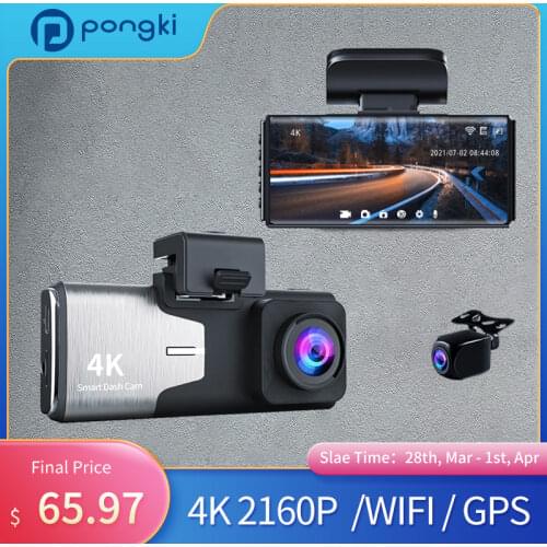 Pongki A800 4K UHD Dash Cam Dual Lens Front 2160P Rear 1080P IPS Touch Display Mirror Recorder Night Vision Surveillance Camera