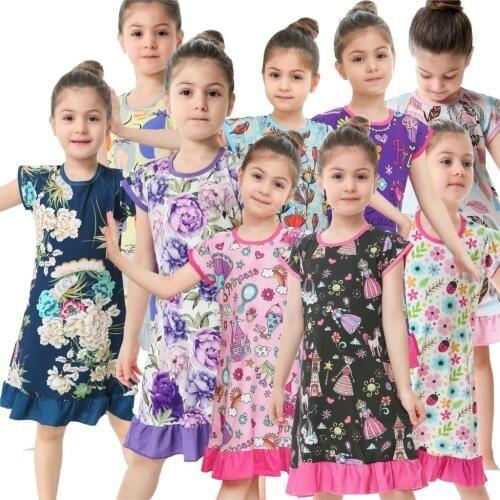 10 Colors Girls Night Dress Children Sleepwear Baby Pajama for 2-10Years Kids Floral Princess Nightgowns