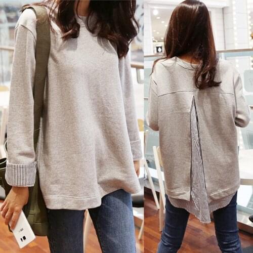 Fake 2 pieces Clothing Hoodie Sweatshirt Women Autumn Long Sleeve Patchwork Striped Asymmetrical Loose Pullover 4XL Plus Size