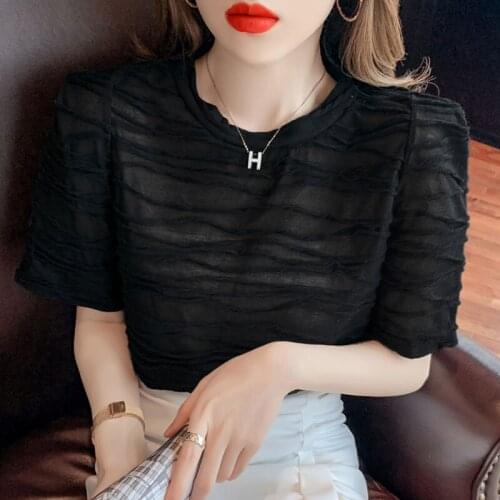 2021 Summer New Korean Short-sleeved Womens Top Chiffon White Casual Shirts Blusas Female Black Blouse Dropshipping Ladies 0626