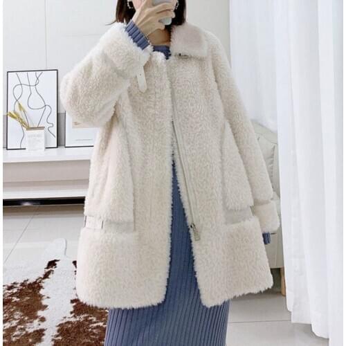Women 2021 Autumn Winter Real Wool Coat Female Casual Genuine Sheep Shearling Outerwear Warm Natural Lambswool Overcoats B606