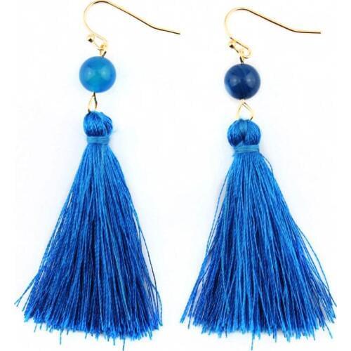 ZWPON Fashion Rainbow Cotton Tassel Fringe Drop Earrings Natural Stone Beads Earrings for Woman Jewelry Wholesale