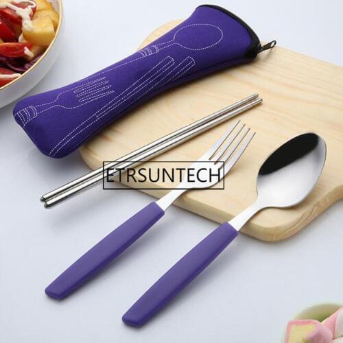 100sets Portable Stainless Steel Cutlery Set Colorful Food Fork Dinner Tableware Set Kit For Travel Camping