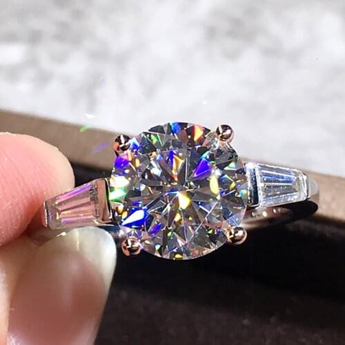 14K Au585 White Gold Women Ring Moissanite Diamonds 1 2 3 4 5 Carat Round Trapezoid Wedding Party Engagement Anniversary Ring