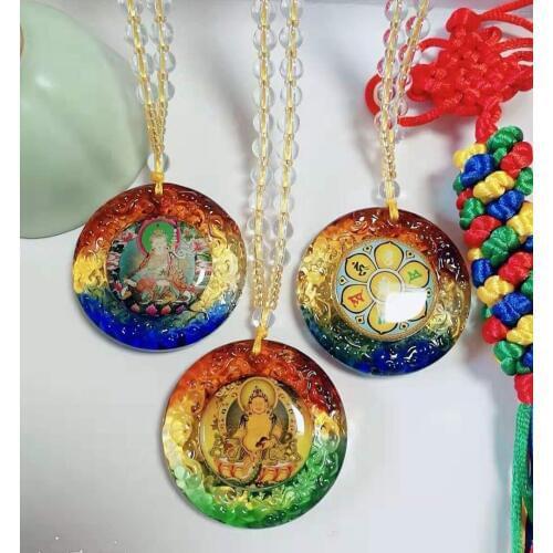 3PCS TOP efficacious Money drawing Good luck Buddhism Yellow Jambhala Padmasambhava Guru Om mani padme hum Mantra Crystal Amulet