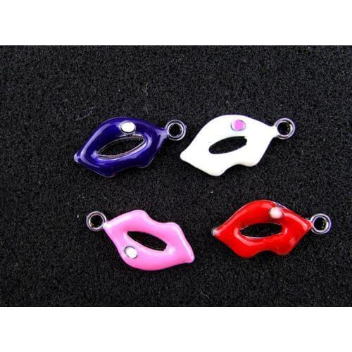 AE680 Mix Color 20Pcs Alloy Metal Enamel Lips Charms Pendant 28x14mm