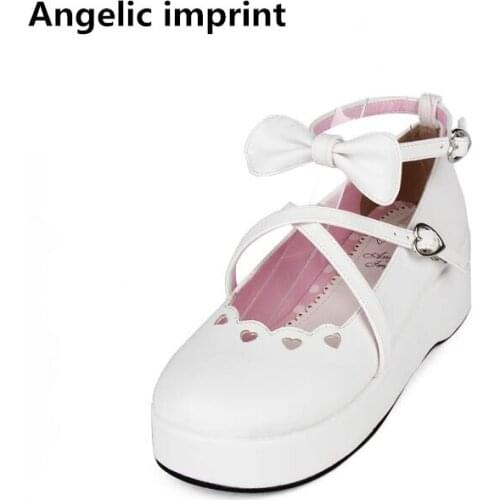 Angelic imprint woman mori girl lolita cosplay shoes lady mid heels pumps women princess dress party shoes sweet bowtie 33-47