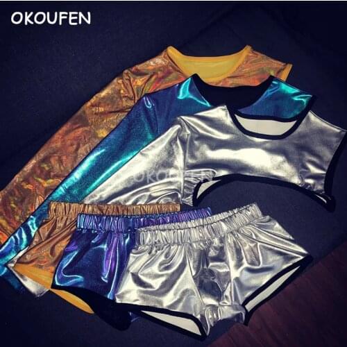 Bar Nightclub Male Singer DJ Sexy Muscle costumes Man Gold Silver Dancer Set Costume