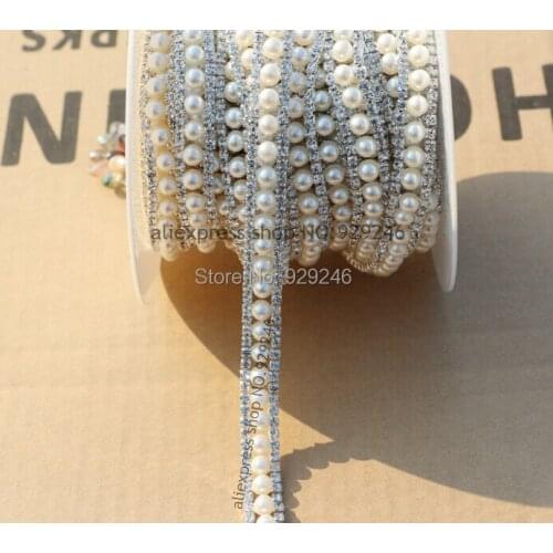 Free shipping 1 yard/pack fashion high-quality pearl trims 1.2cm clear crystal rhinestone close chain costume garment decoration