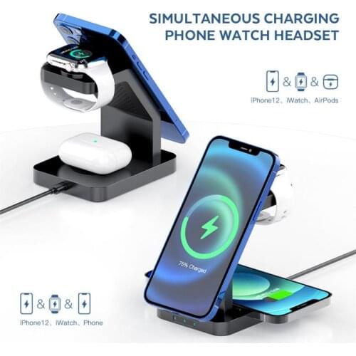 Wireless Charger Stand 3 In 1 Qi 15W Fast Charging Dock Station For Apple Watch IWatch 6 5 4 AirPods Pro IPhone 12 11 XS XR X 8