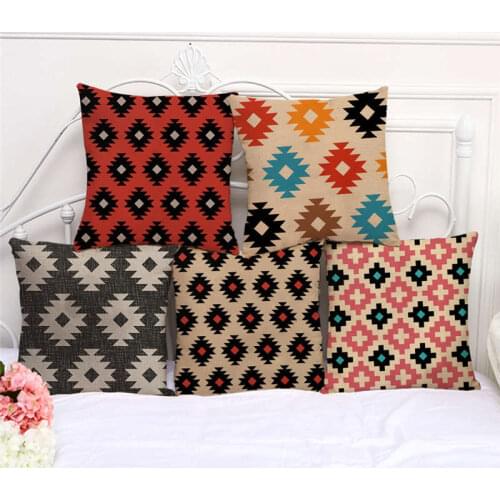 Throw Pillow Cases Bohemian Aztec Geometric Pattern Cushion Cover 45cmx45cm Home Living Room Decoration Linen/Cotton Pillowcover