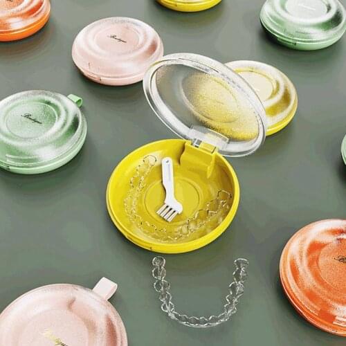 Household Braces Storage Box Orthodontic Holder Portable Case For Denture Braces Box Multi-function Round ABS Jewelry Storage