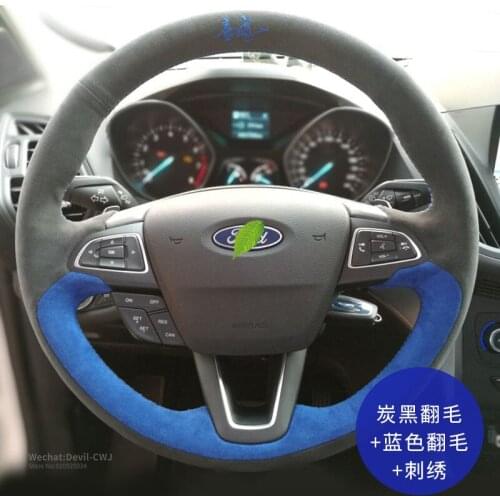 DIY Hand-Stitch Steering wheel cover for Ford Edge Focus Mondeo Kuga Fiesta Ecosport S-max Mustang Suede Leather Car Accessories