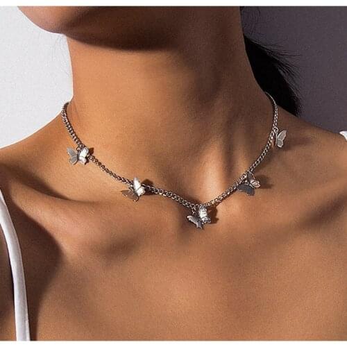 Fashion Choker Necklace Lovely Golden Silver Plated Butterfly Necklace Short Women Summer Holiday Romantic Gift Jewelry