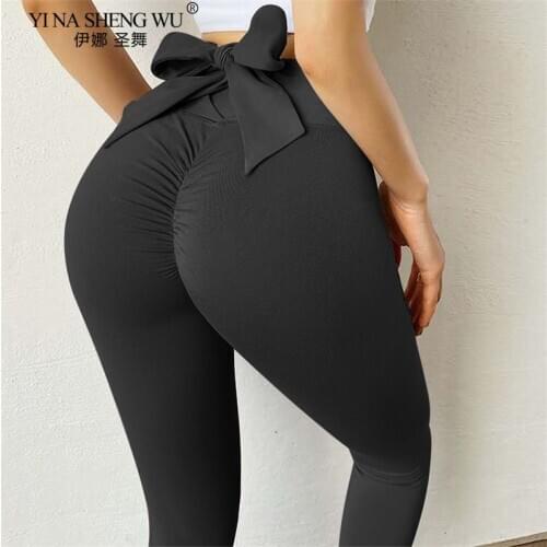 Bowknot Lift Hip Sports Pants High Waist Yoga Pants Leggings Butt Workout Sports Women Fitness Elastic Leggings Gym Run Tights