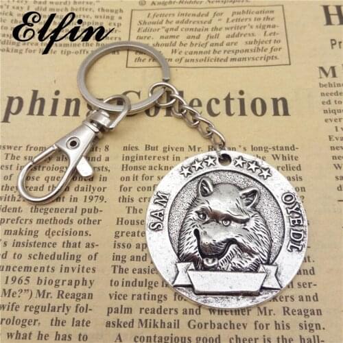 Elfin Vintage Samoyed Keychains Antique Silver Plated Animal Samoyed Dog Key Chains Keyrings Pet Dog Jewellery