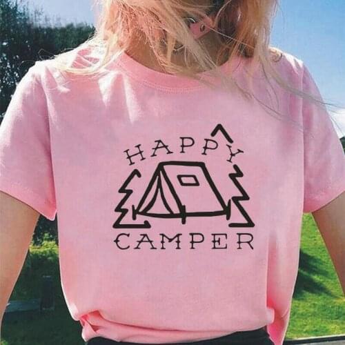 Funny Happy Camper Women Tshirts Short Sleeve Casual Hipster Tee Shirt Femme Harajuku Plus Size Tshirt Women Tops Camiseta Mujer